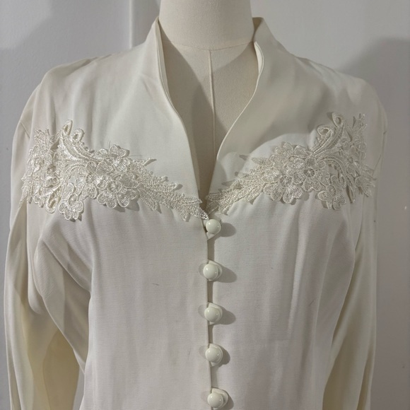 Vtg Dani Michaels Victorian Ivory Button Down Blouse Sz 12 Coquette Bridal Fairy - Picture 2 of 14